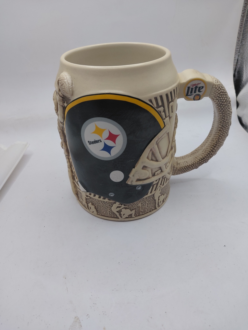 Pittsburgh Steelers Football Ceramic Beer Stein Mug Embossed Miller Lite Logo